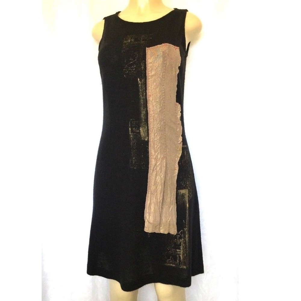 Saniya Khan Dress Black Sleeveless Knit Gold M